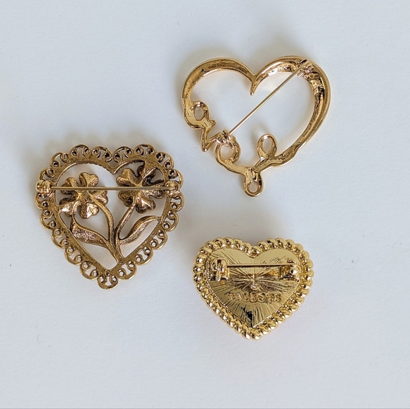 Vintage Heart Wreath Brooch Lot 3pc Gold Tone & Talbots Red Enamel Heart Pin - Picture 4 of 8